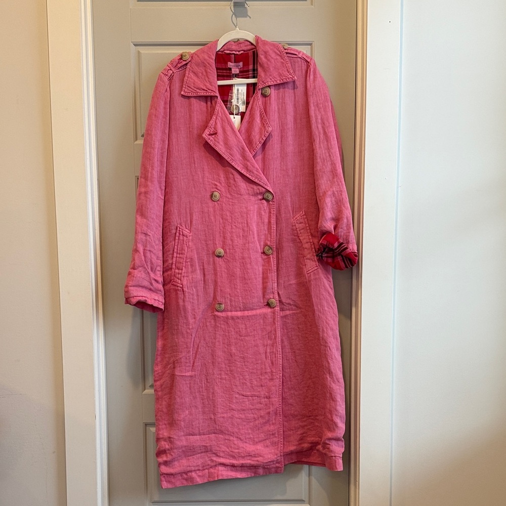 Sundance Pink Fully Lined Linen Double-Breasted Trench Coat NWT
